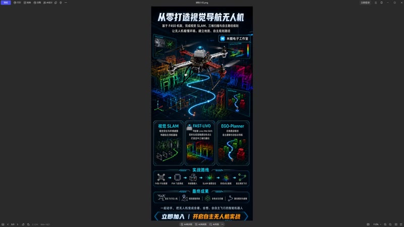 马鸿运展示从零打造视觉导航无人机的课程路线